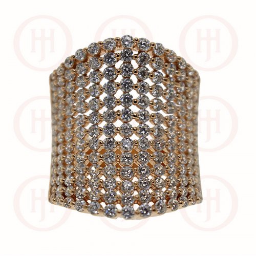 Silver Rose Colour Plated Concave Pave CZ Ring (R-1279-R)