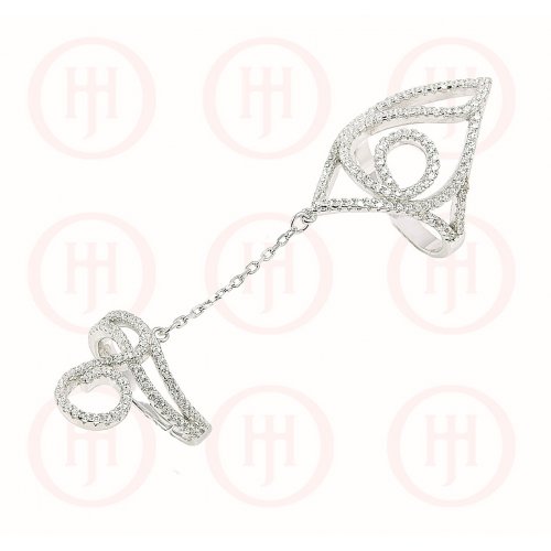 Silver CZ Twists &amp; Waves Single Chain Link Ring (R-1315)