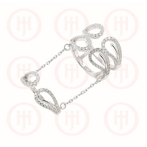 Silver CZ Raindrop Double Chain Link Ring (R-1318)
