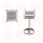 Sterling Silver 3D CZ Square Stud Earrings (ST-1162)
