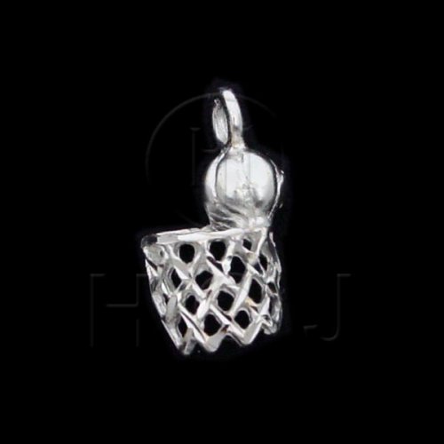 Silver Diamond Cut Sports Charm Basketball Hoop (JB415)