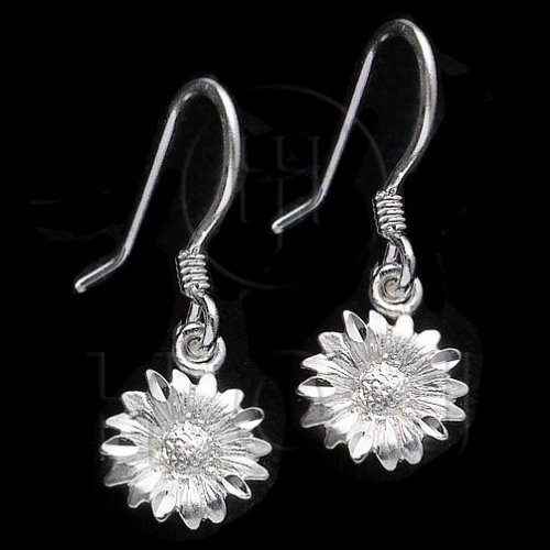 Silver Plain Dangle Earrings Flower (ED4340)
