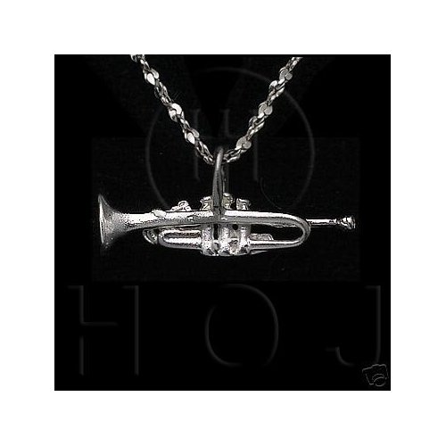 Silver Diamond Cut Musical Charm Trumpet (JB344)