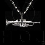 Silver Diamond Cut Musical Charm Trumpet (JB344)
