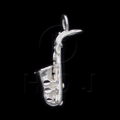 Silver Diamond Cut Musical Charm Saxophone (JB345)