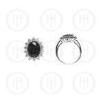 Silver Rhodium Plated CZ Royal Wedding Inspired Ring (Black) (R-1034-B)