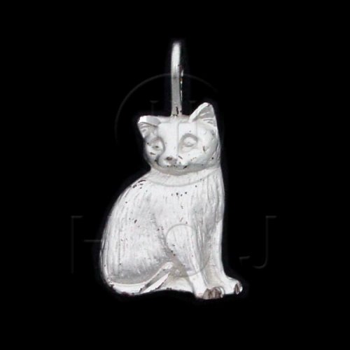 Silver Diamond Cut Animal Charm Cat (C4051)
