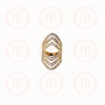 Silver Gold Plated CZ 3 Layer Chevron Mirrored Ring (R-1295-G)