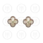 Sterling Silver Designer Inspired Vancleef with Mother of Pearl Stud Earrings (ST-1072)
