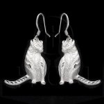 Silver Plain Dangle Earrings Cat (ESD214)