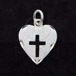 Silver Diamond Cut Religious Charm Heart Cross (C4755)