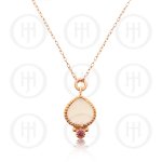 Rose Gold Plated Chain Necklace with Rose Quartz and Garnet Stone Pendant (N-1194)
