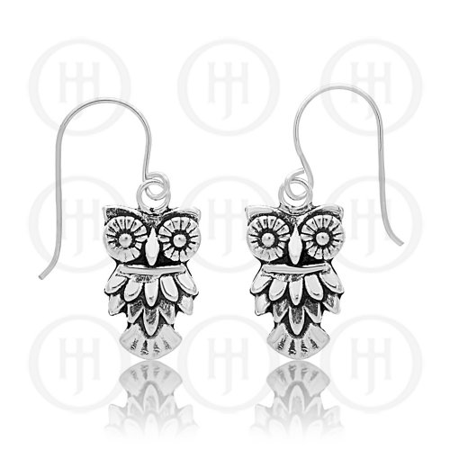 Rhodium Plated Sterling Silver Plain Owl Earrings (ER-1212)