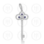 Silver Tiffany Inspired Sapphire CZ Key Pendant (P-1184-S)