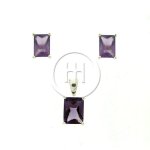 Silver Earrings Set Square Stud Amethyst (PS-1008-A)