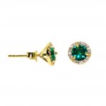 Gold Emerald Round CZ Halo Stud Earrings (ST-1058-E)