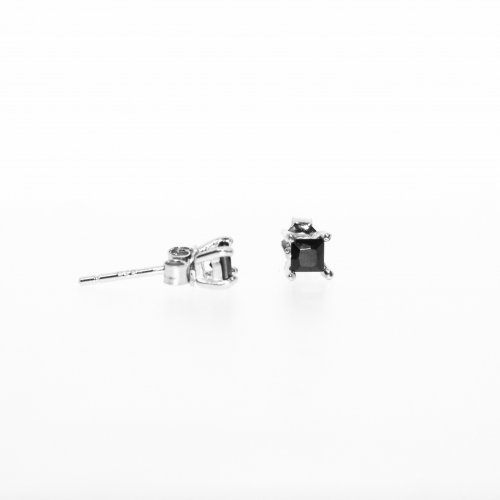 Silver Black Square Princess Cut CZ Stud Earrings 4mm (ST-1018-4)