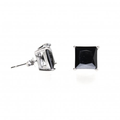 Silver Black Square Princess Cut CZ Stud Earrings 4mm (ST-1018-4)