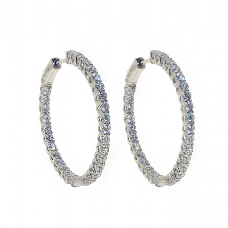 Silver Round Sectioned CZ Hoops (HP-CZ-1039-35) - House of Jewellery