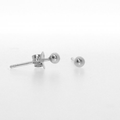 Plain Rhodium Plated Silver Ball Stud Earring 3 mm(ST-1028-3RH)