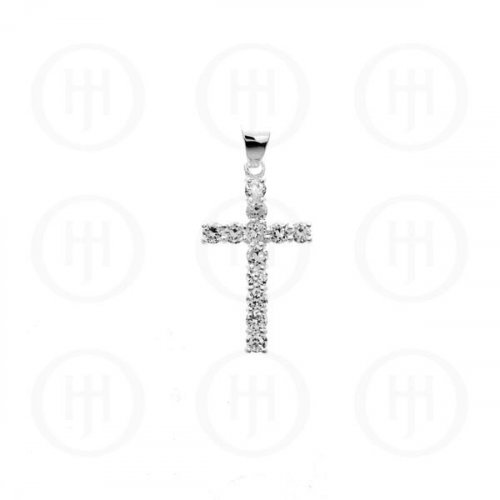 Silver Cubic Zirconia Religious Cross Pendant (CR-1019-W)