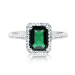 Silver Rectangular Emerald Stone CZ Ring (R-1528-E)