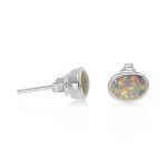 Silver Opal Stone Oval Stud Earrings (ST-1215)