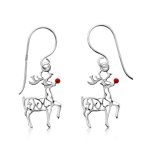 Silver Plain Rudolph Red Nose  Reindeer Dangle Earrings (ER-1308)