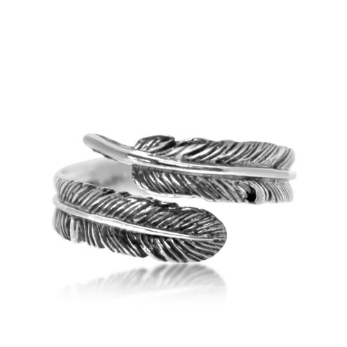 Plain Sterling Silver Single Feather Wrap Around Ring (R-1536)