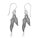 Silver Plain Two Dangling Feathers Dangle Earrings (ER-1230)