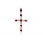 Sterling Silver CZ and Ruby Cross Religious Pendant (P-1346)