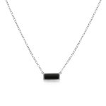 Silver Rhodium Plated Black Onyx Mini Bar Necklace (N-1206-BO)