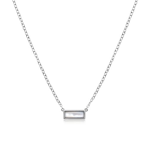 Silver Rhodium Plated Mother of Pearl Mini Bar Necklace (N-1206-MP)