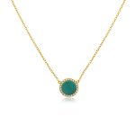 Sterling Silver Gold Plated Halo Turquoise Necklace (N-1208-G-T)