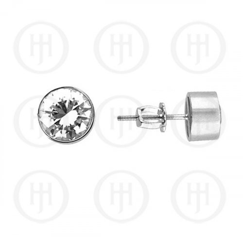 Silver CZ Stud Earrings Round Bezel 7mm (ST-1015-7)