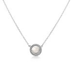 Silver Rhodium Plated Halo Mother of Pearl Necklace (N-1208-MP)