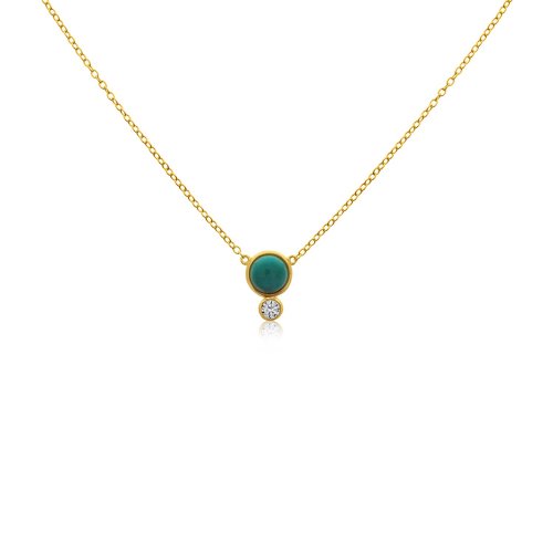 Gold Plated Sterling Silver and Turquoise Mini Bezel Necklace (N-1213-G-T)