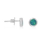 Silver Stone Plain Circle Blue Opal Studs Earrings (ST-1225)