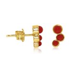 Gold Silver Stone Coral Studs Earrings (ST-1227-G-C)