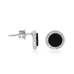 Stone Cz Silver Black Onyx Halo Studs Earrings (ST-1229-BO)