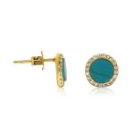 Gold Stone Cz Silver Turquoise Halo Studs Earrings (ST-1229-G-T)