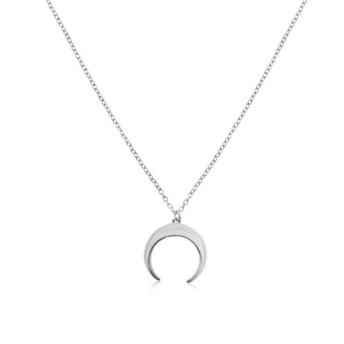 Sterling Silver Plain Crescent Necklace (N-1219)