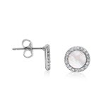 Stone Cz Silver Mother of Pearl Halo Studs Earrings (ST-1229-MP)