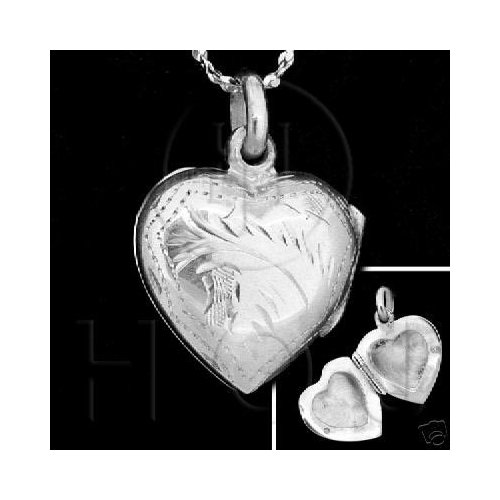 Silver Engraved Heart Locket Pendant 16mm (LOC-HE-1030)
