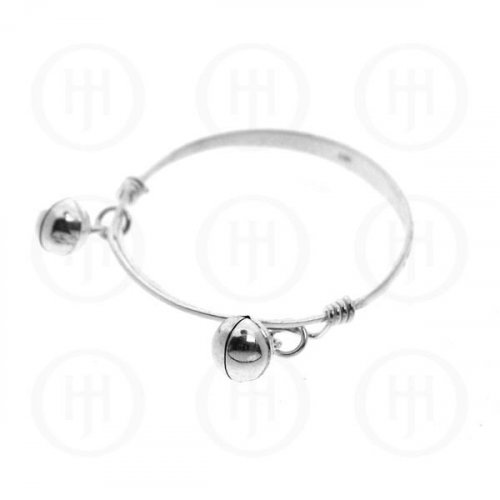 Silver Plain Baby Bangles with Bells (Adjustable) (BB-108)