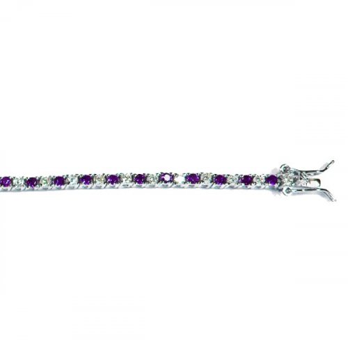 Silver Plain CZ Single Row Violet Stone Tennis Bracelet (BR-CZ-127-A)