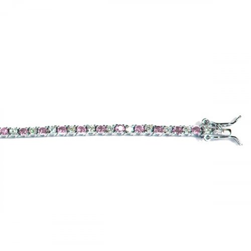Silver Plain CZ Single Row Pink Stone Tennis Bracelet (BR-CZ-127-P)