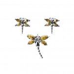 Silver Dragon Fly Earrings Pendant Set Champagne(PS-1023-C)