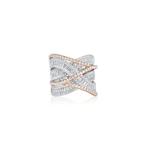CZ Ring with Rose Gold CZ Crossing Over (R-1321)