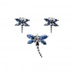 Silver Dragon Fly Earrings Pendant Set Sapphire(PS-1023-S)